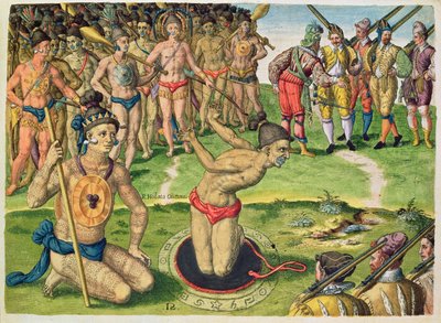 1591年フランクフルトで出版されたセオドア・ド・ブライ（1528-98）によって刻まれた「ブレビス・ナラティオ..」からの魔術師のコンサルティング 作： Jacques Le Moyne